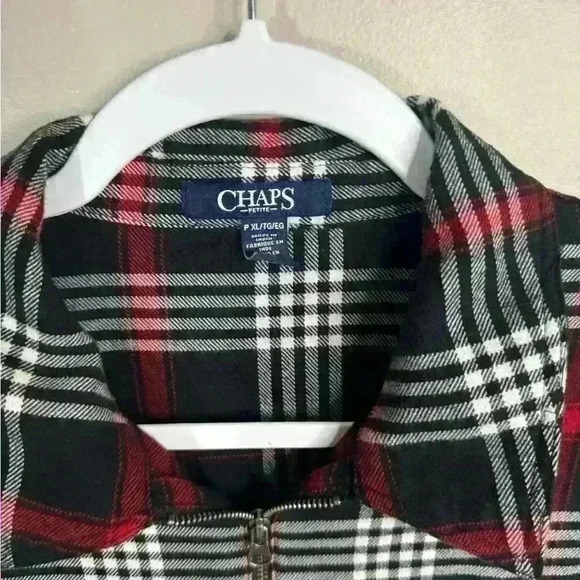 Chaps black red white plaid zip up flannel shirt jacket shacket size XL petite - Picture 3 of 10